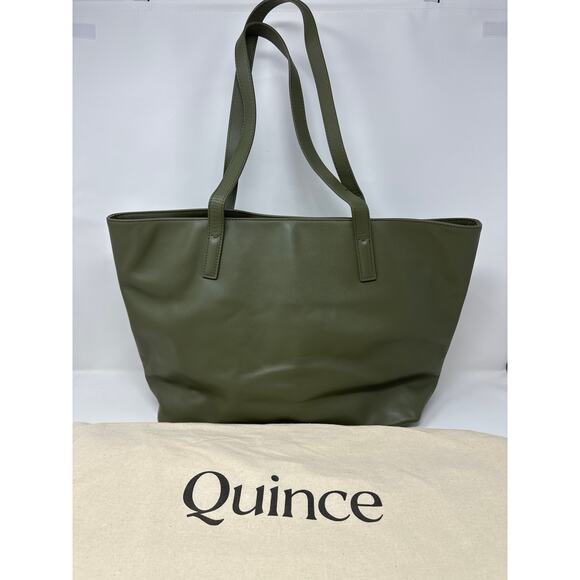 Quince NWT Classic Italian Leather Olive Tote Bag Purse - Picture 2 of 7